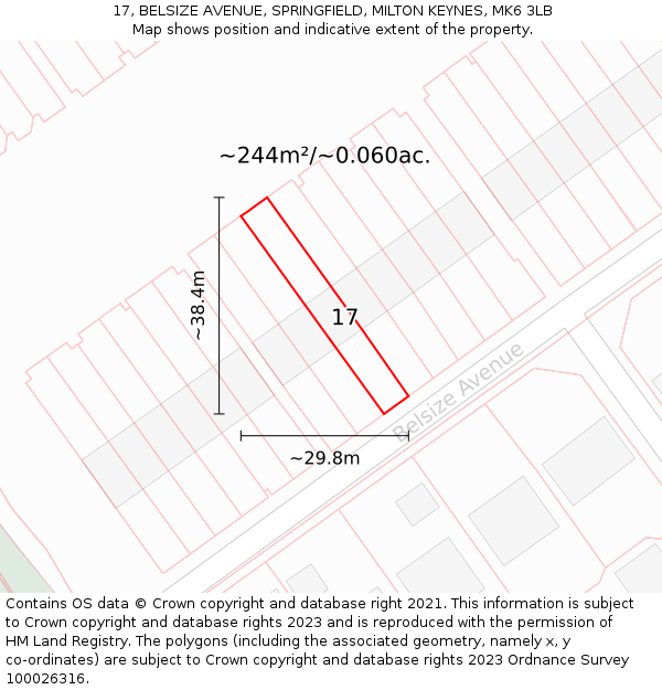 17, BELSIZE AVENUE, SPRINGFIELD, MILTON KEYNES, MK6 3LB: Plot and title map
