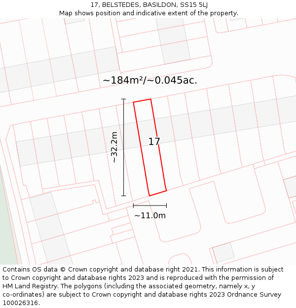 17, BELSTEDES, BASILDON, SS15 5LJ: Plot and title map