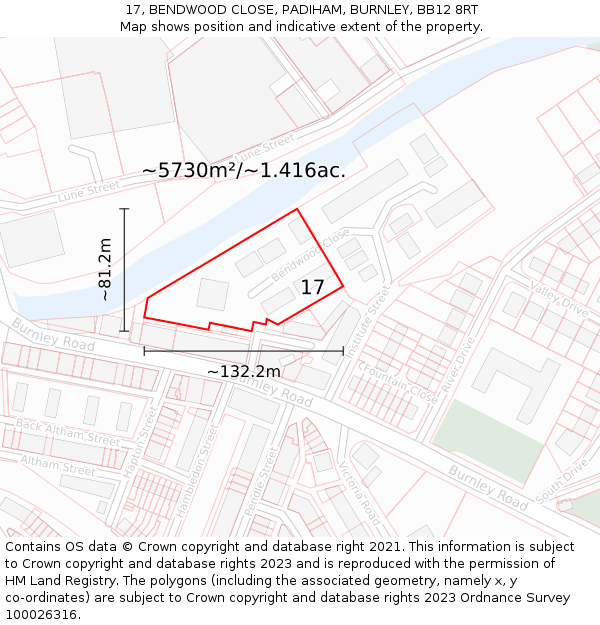 17, BENDWOOD CLOSE, PADIHAM, BURNLEY, BB12 8RT: Plot and title map