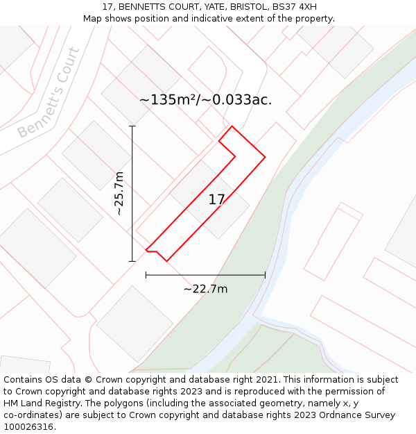 17, BENNETTS COURT, YATE, BRISTOL, BS37 4XH: Plot and title map
