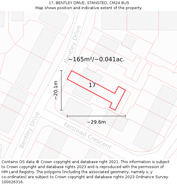 17, BENTLEY DRIVE, STANSTED, CM24 8US: Plot and title map