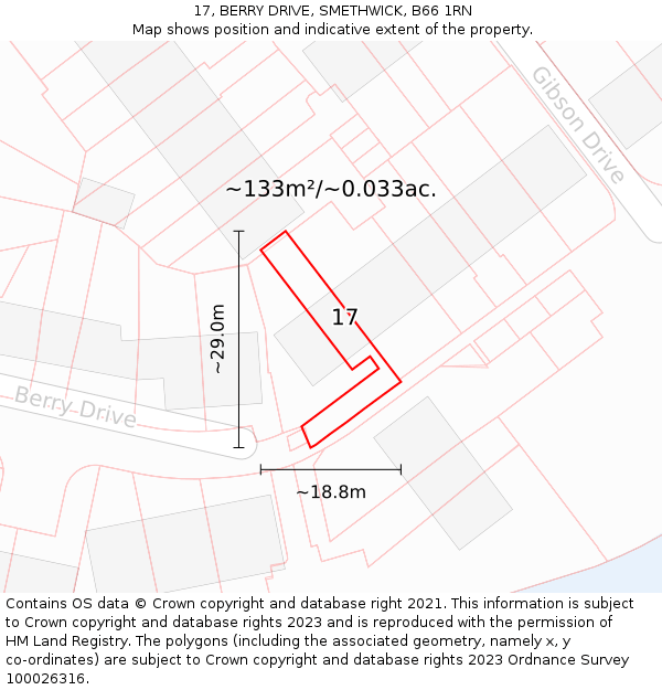 17, BERRY DRIVE, SMETHWICK, B66 1RN: Plot and title map