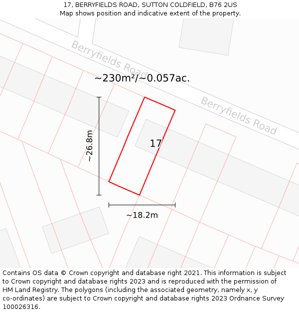 17, BERRYFIELDS ROAD, SUTTON COLDFIELD, B76 2US: Plot and title map