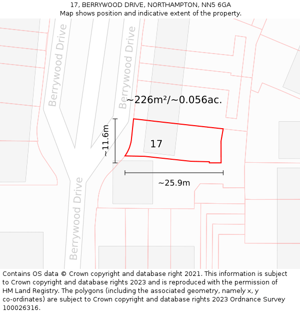 17, BERRYWOOD DRIVE, NORTHAMPTON, NN5 6GA: Plot and title map