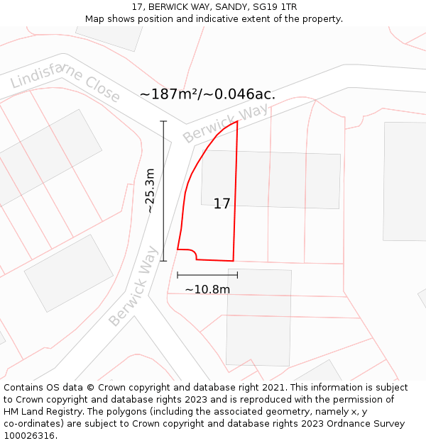 17, BERWICK WAY, SANDY, SG19 1TR: Plot and title map