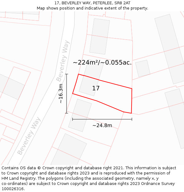 17, BEVERLEY WAY, PETERLEE, SR8 2AT: Plot and title map