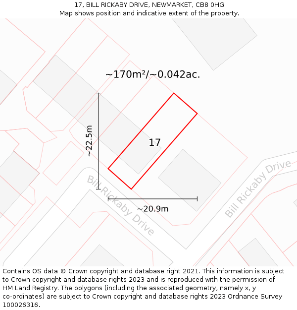 17, BILL RICKABY DRIVE, NEWMARKET, CB8 0HG: Plot and title map