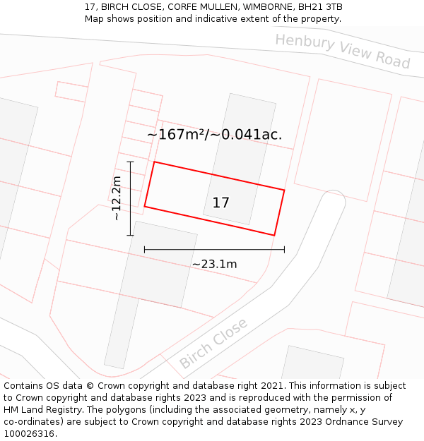 17, BIRCH CLOSE, CORFE MULLEN, WIMBORNE, BH21 3TB: Plot and title map