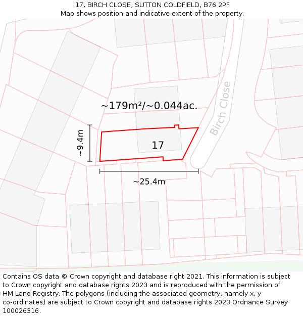 17, BIRCH CLOSE, SUTTON COLDFIELD, B76 2PF: Plot and title map
