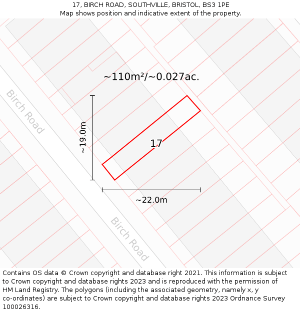 17, BIRCH ROAD, SOUTHVILLE, BRISTOL, BS3 1PE: Plot and title map