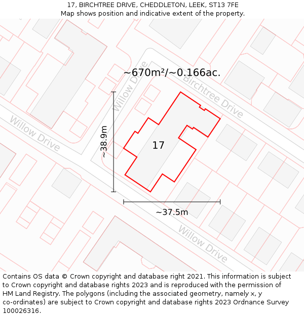 17, BIRCHTREE DRIVE, CHEDDLETON, LEEK, ST13 7FE: Plot and title map