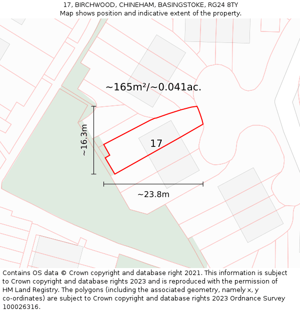 17, BIRCHWOOD, CHINEHAM, BASINGSTOKE, RG24 8TY: Plot and title map