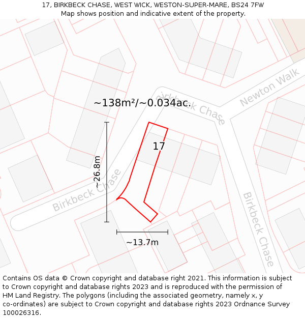 17, BIRKBECK CHASE, WEST WICK, WESTON-SUPER-MARE, BS24 7FW: Plot and title map