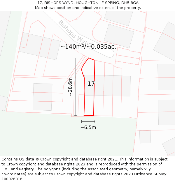 17, BISHOPS WYND, HOUGHTON LE SPRING, DH5 8GA: Plot and title map