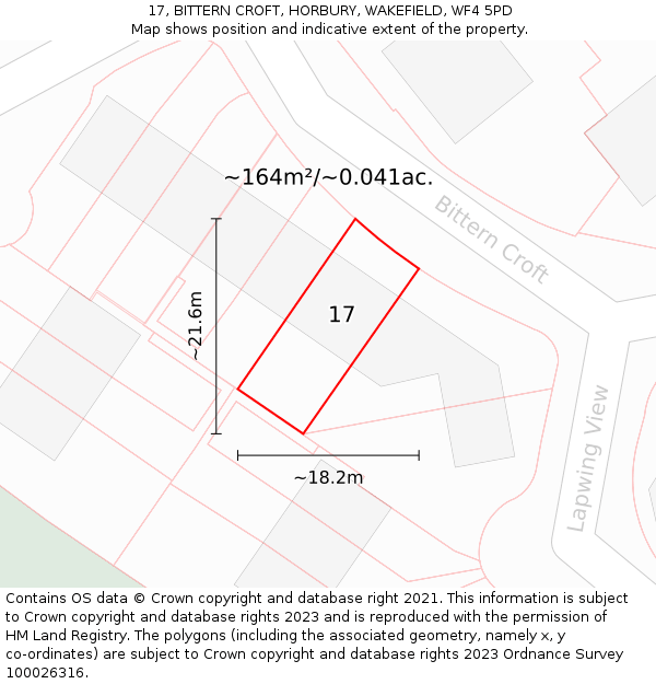 17, BITTERN CROFT, HORBURY, WAKEFIELD, WF4 5PD: Plot and title map