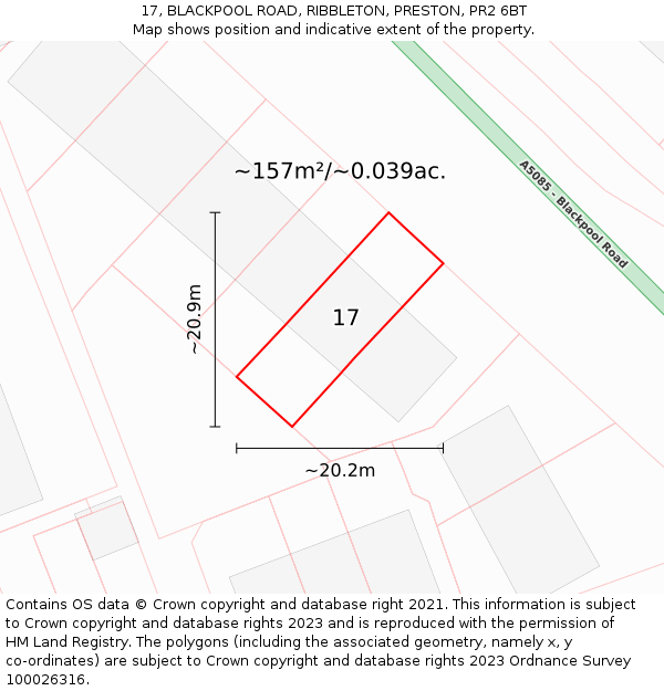 17, BLACKPOOL ROAD, RIBBLETON, PRESTON, PR2 6BT: Plot and title map