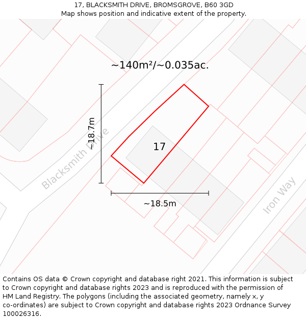 17, BLACKSMITH DRIVE, BROMSGROVE, B60 3GD: Plot and title map