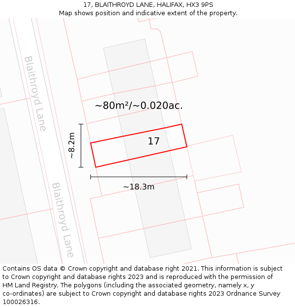 17, BLAITHROYD LANE, HALIFAX, HX3 9PS: Plot and title map