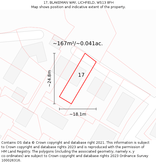 17, BLAKEMAN WAY, LICHFIELD, WS13 8FH: Plot and title map