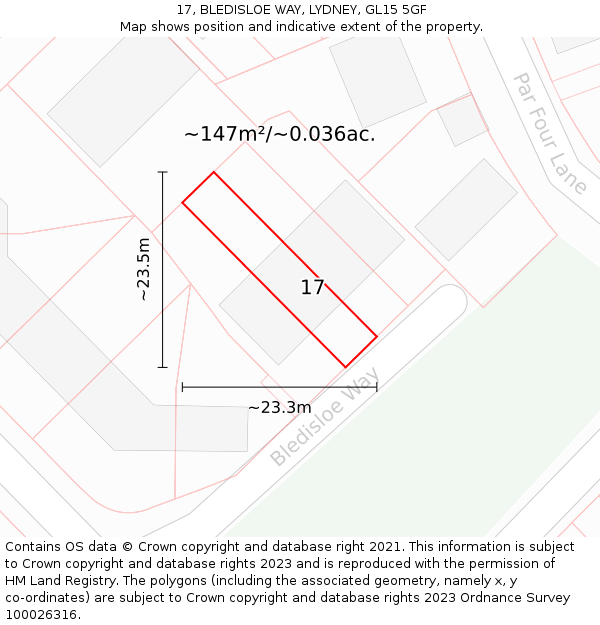 17, BLEDISLOE WAY, LYDNEY, GL15 5GF: Plot and title map