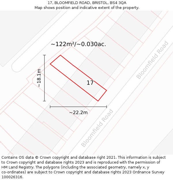 17, BLOOMFIELD ROAD, BRISTOL, BS4 3QA: Plot and title map