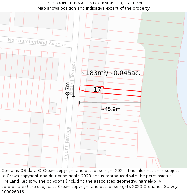 17, BLOUNT TERRACE, KIDDERMINSTER, DY11 7AE: Plot and title map