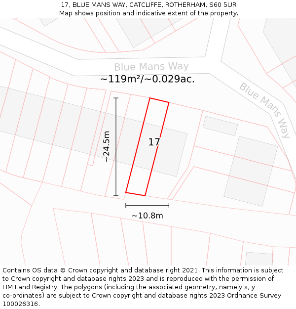 17, BLUE MANS WAY, CATCLIFFE, ROTHERHAM, S60 5UR: Plot and title map