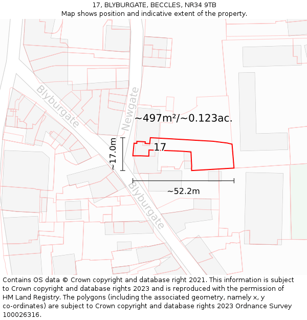 17, BLYBURGATE, BECCLES, NR34 9TB: Plot and title map