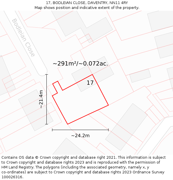 17, BODLEIAN CLOSE, DAVENTRY, NN11 4RY: Plot and title map