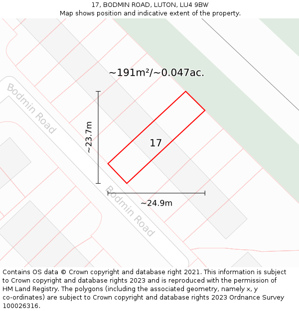 17, BODMIN ROAD, LUTON, LU4 9BW: Plot and title map
