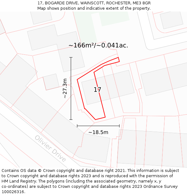 17, BOGARDE DRIVE, WAINSCOTT, ROCHESTER, ME3 8GR: Plot and title map