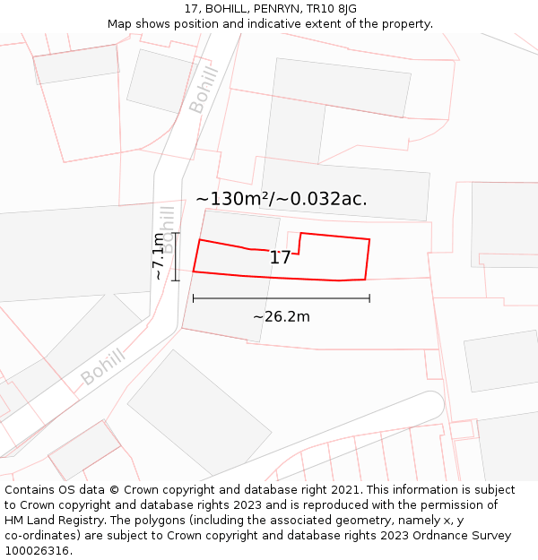 17, BOHILL, PENRYN, TR10 8JG: Plot and title map