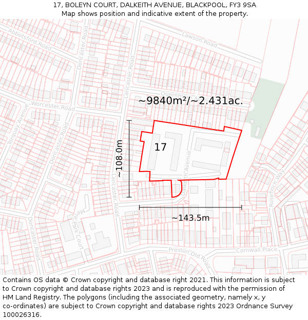 17, BOLEYN COURT, DALKEITH AVENUE, BLACKPOOL, FY3 9SA: Plot and title map