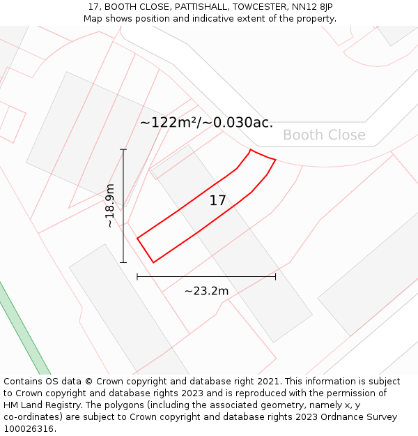17, BOOTH CLOSE, PATTISHALL, TOWCESTER, NN12 8JP: Plot and title map