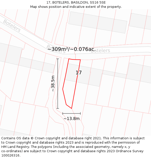 17, BOTELERS, BASILDON, SS16 5SE: Plot and title map