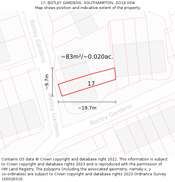 17, BOTLEY GARDENS, SOUTHAMPTON, SO19 0SW: Plot and title map
