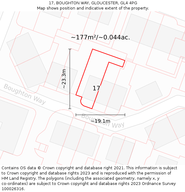 17, BOUGHTON WAY, GLOUCESTER, GL4 4PG: Plot and title map