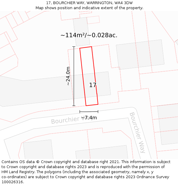 17, BOURCHIER WAY, WARRINGTON, WA4 3DW: Plot and title map