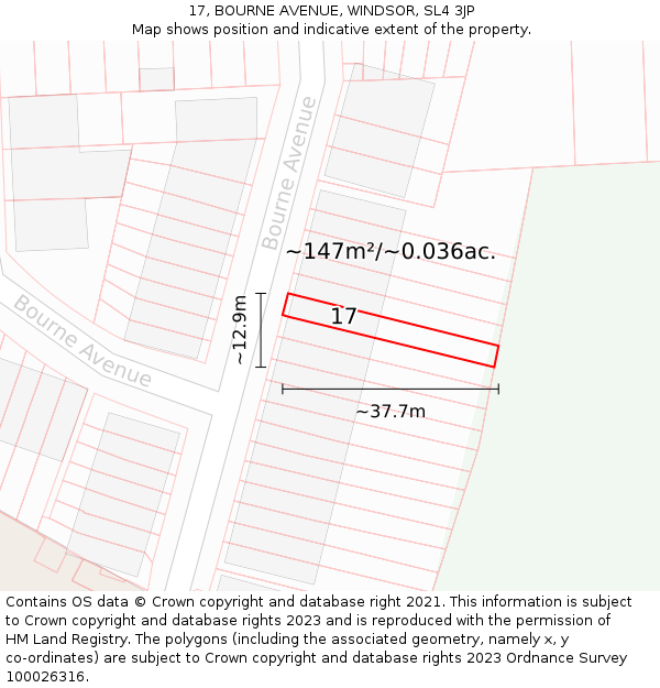 17, BOURNE AVENUE, WINDSOR, SL4 3JP: Plot and title map