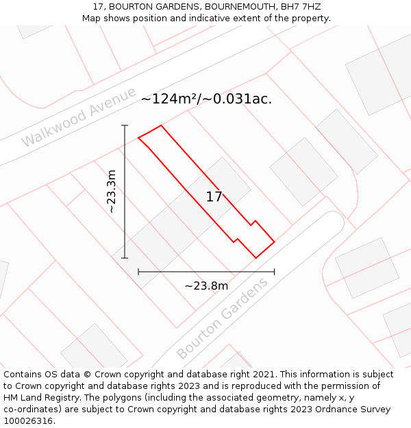 17, BOURTON GARDENS, BOURNEMOUTH, BH7 7HZ: Plot and title map