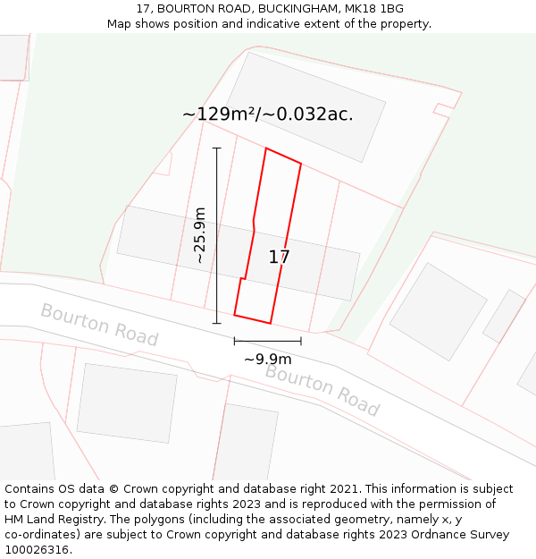 17, BOURTON ROAD, BUCKINGHAM, MK18 1BG: Plot and title map