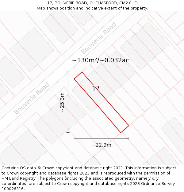 17, BOUVERIE ROAD, CHELMSFORD, CM2 0UD: Plot and title map