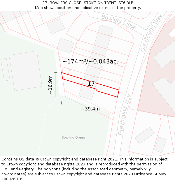 17, BOWLERS CLOSE, STOKE-ON-TRENT, ST6 3LR: Plot and title map