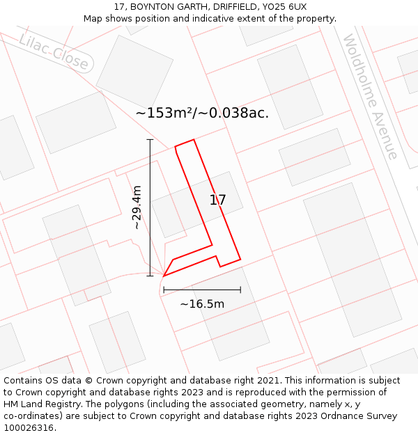 17, BOYNTON GARTH, DRIFFIELD, YO25 6UX: Plot and title map