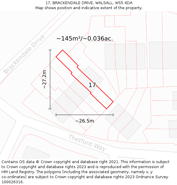17, BRACKENDALE DRIVE, WALSALL, WS5 4DA: Plot and title map