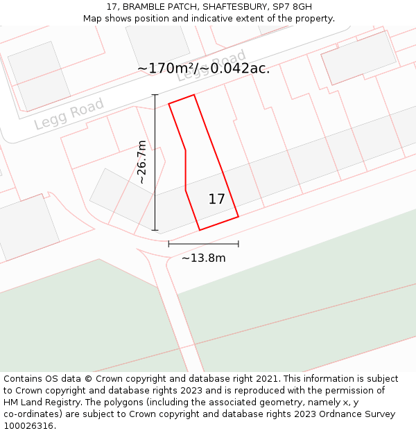 17, BRAMBLE PATCH, SHAFTESBURY, SP7 8GH: Plot and title map