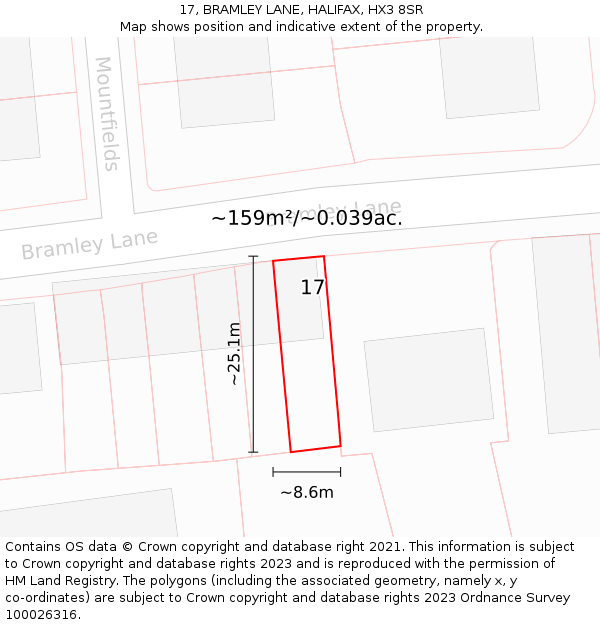 17, BRAMLEY LANE, HALIFAX, HX3 8SR: Plot and title map