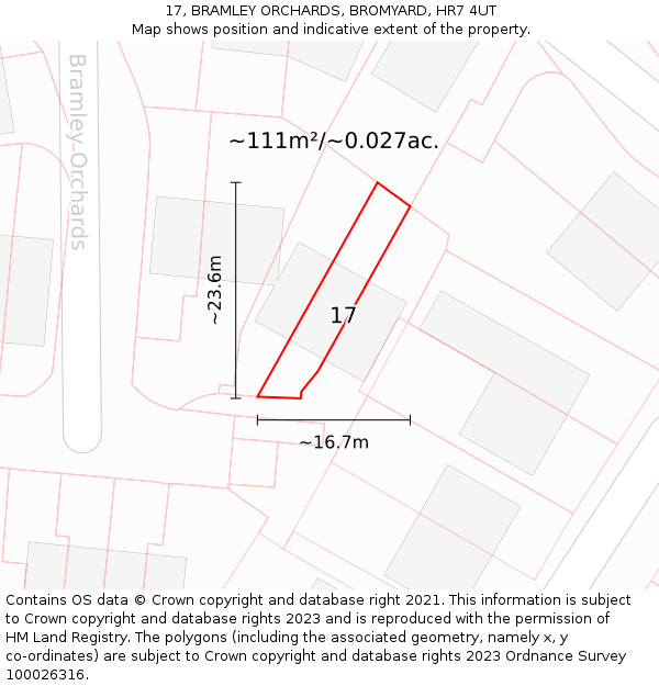 17, BRAMLEY ORCHARDS, BROMYARD, HR7 4UT: Plot and title map