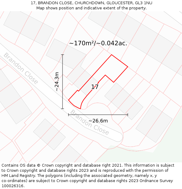 17, BRANDON CLOSE, CHURCHDOWN, GLOUCESTER, GL3 1NU: Plot and title map