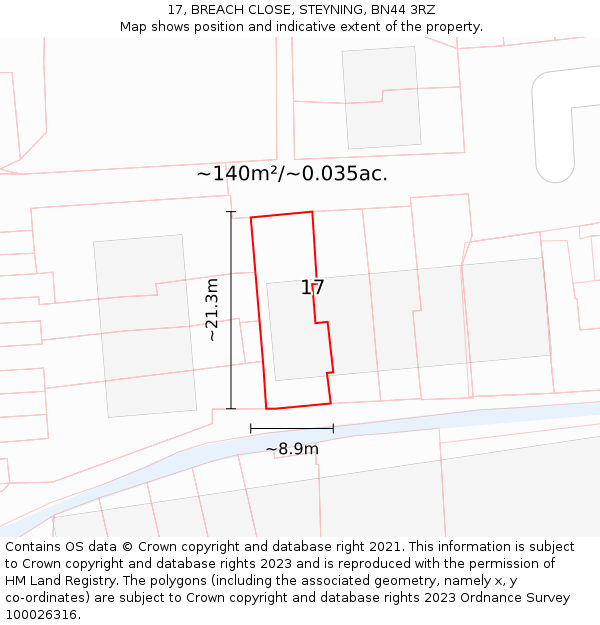 17, BREACH CLOSE, STEYNING, BN44 3RZ: Plot and title map